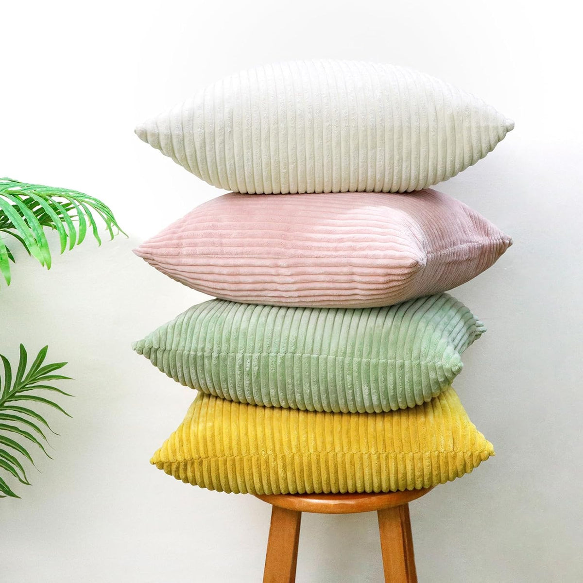 Corduroy Decorative Throw Pillow Covers Boho Farmhouse 18x18 inch