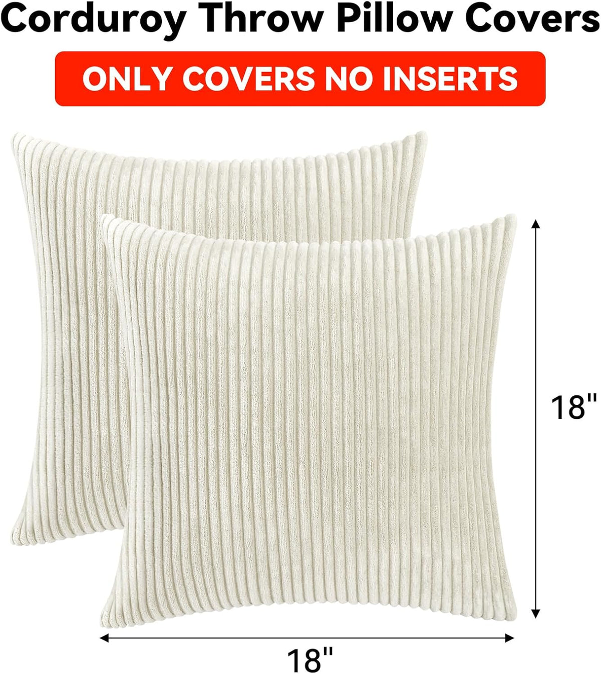 Corduroy Decorative Throw Pillow Covers Boho Farmhouse 18x18 inch