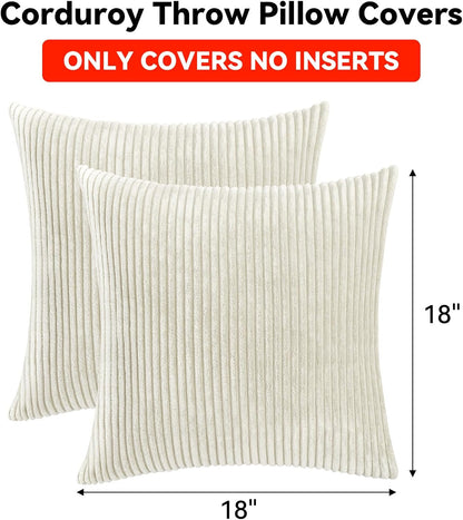 Corduroy Decorative Throw Pillow Covers Boho Farmhouse 18x18 inch