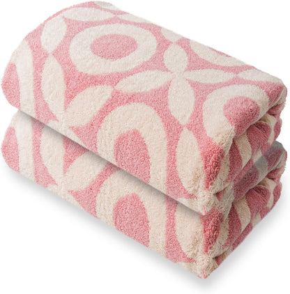 Pink Bath Towels - Set of 2 Made Cotton 27x55 Inches Highly Absorbent for Bathroom (XO)