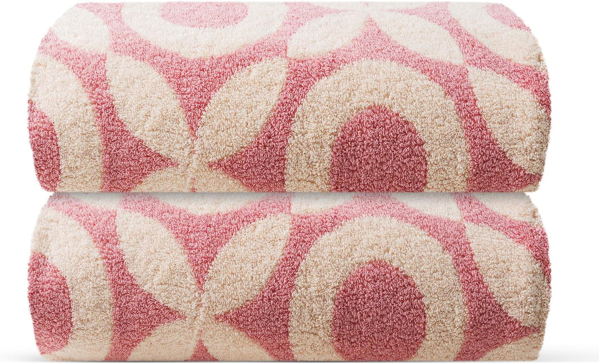 Pink Bath Towels - Set of 2 Made Cotton 27x55 Inches Highly Absorbent for Bathroom (XO)