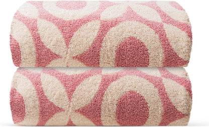 Pink Bath Towels - Set of 2 Made Cotton 27x55 Inches Highly Absorbent for Bathroom (XO)