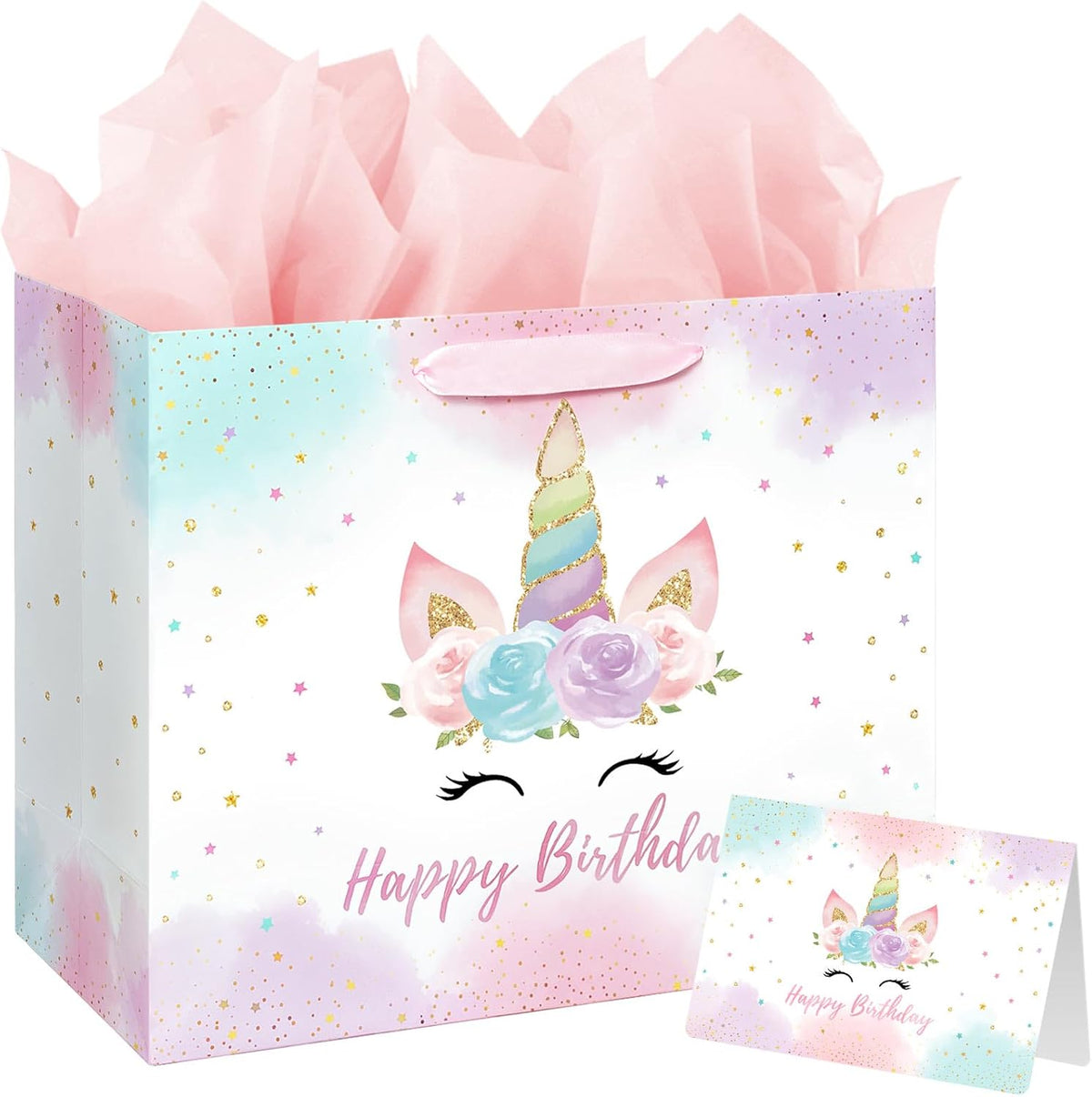 16.5 Inch Extra Large Unicorn Happy Birthday Gift Bag for Girls