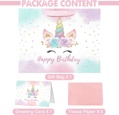 16.5 Inch Extra Large Unicorn Happy Birthday Gift Bag for Girls