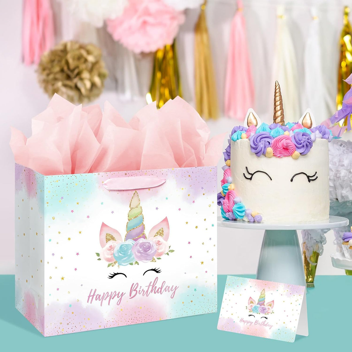 16.5 Inch Extra Large Unicorn Happy Birthday Gift Bag for Girls
