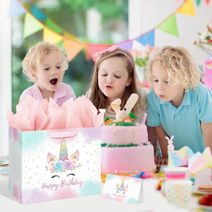 16.5 Inch Extra Large Unicorn Happy Birthday Gift Bag for Girls