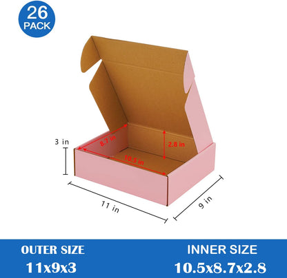 26 Pack 11"x9"x3" Pink Shipping Boxes