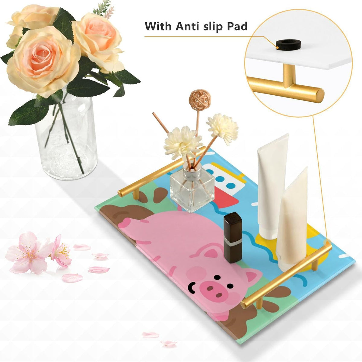 Muddy Pig Peach Decorative Dinner Trays with Handles Trays for Coffee for Jewelry Perfume for Restaurant Serving charolas para mesa de Centro