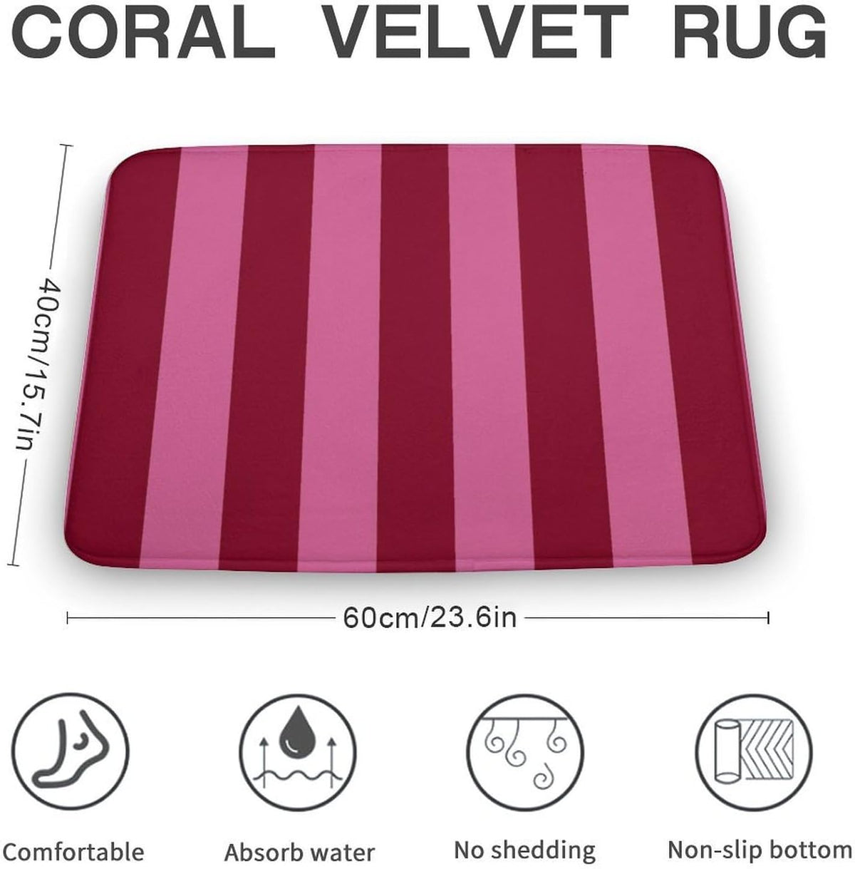 Pink Stripe Prints Bathroom Rugs, Non Slip & Absorbent Bath Mat Carpets for Bathroom, Entryway or Sink 16" x 24"