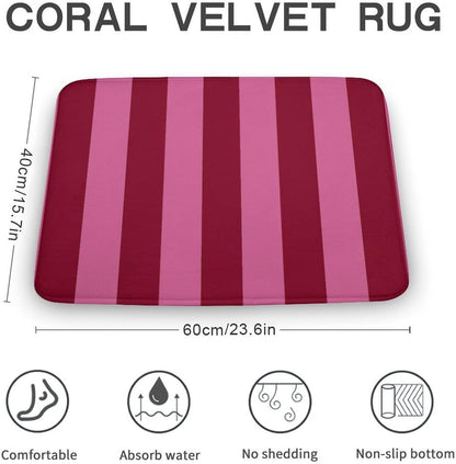 Pink Stripe Prints Bathroom Rugs, Non Slip & Absorbent Bath Mat Carpets for Bathroom, Entryway or Sink 16" x 24"