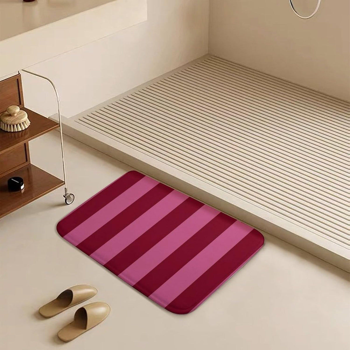 Pink Stripe Prints Bathroom Rugs, Non Slip & Absorbent Bath Mat Carpets for Bathroom, Entryway or Sink 16" x 24"