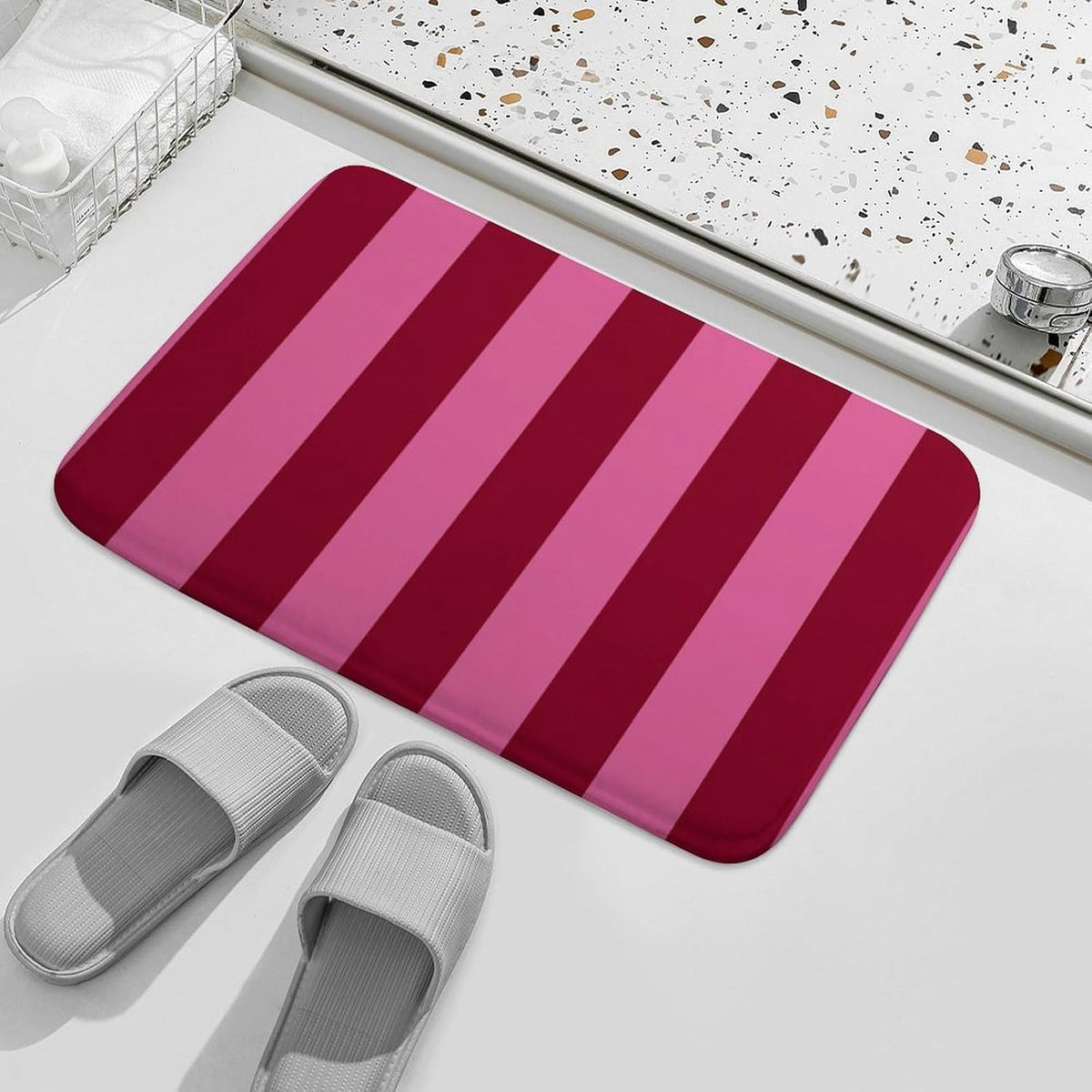Pink Stripe Prints Bathroom Rugs, Non Slip & Absorbent Bath Mat Carpets for Bathroom, Entryway or Sink 16" x 24"