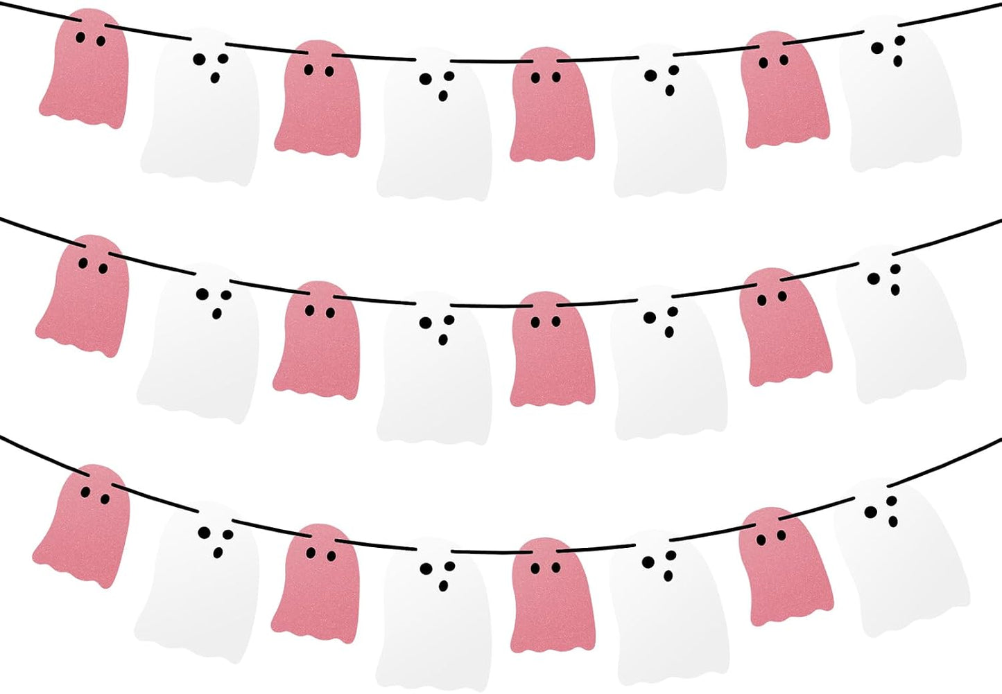 Cute Halloween Decorations Indoor, Pink White Hanging Ghosts Banners Halloween Decor 3 Pack Pre-Assembled, Ghost Garland Banner Decor for Party Home Room Wall Mantel Bedroom Office Classroom