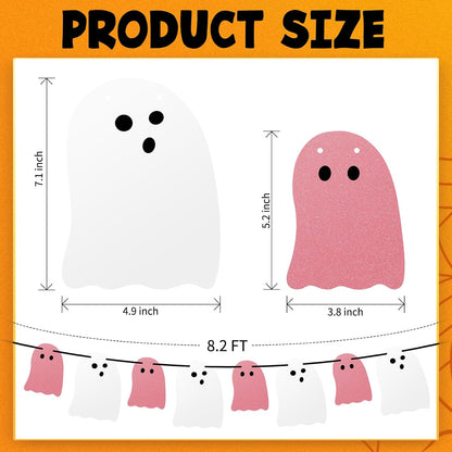 Cute Halloween Decorations Indoor, Pink White Hanging Ghosts Banners Halloween Decor 3 Pack Pre-Assembled, Ghost Garland Banner Decor for Party Home Room Wall Mantel Bedroom Office Classroom