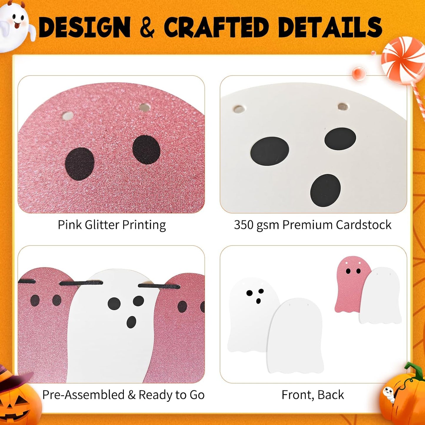 Cute Halloween Decorations Indoor, Pink White Hanging Ghosts Banners Halloween Decor 3 Pack Pre-Assembled, Ghost Garland Banner Decor for Party Home Room Wall Mantel Bedroom Office Classroom