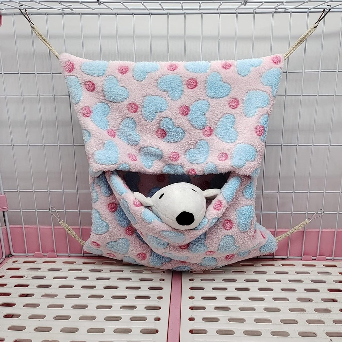 Small Animal Hanging Hammock, Pet Hanging Nap Sack Sleep Bag Bed, Cage Hammock Beds for Ferret Guinea-Pig Sugar Glider Hamster Rat Mice Chinchilla Flying Gerbil and Squirrel (Pink)