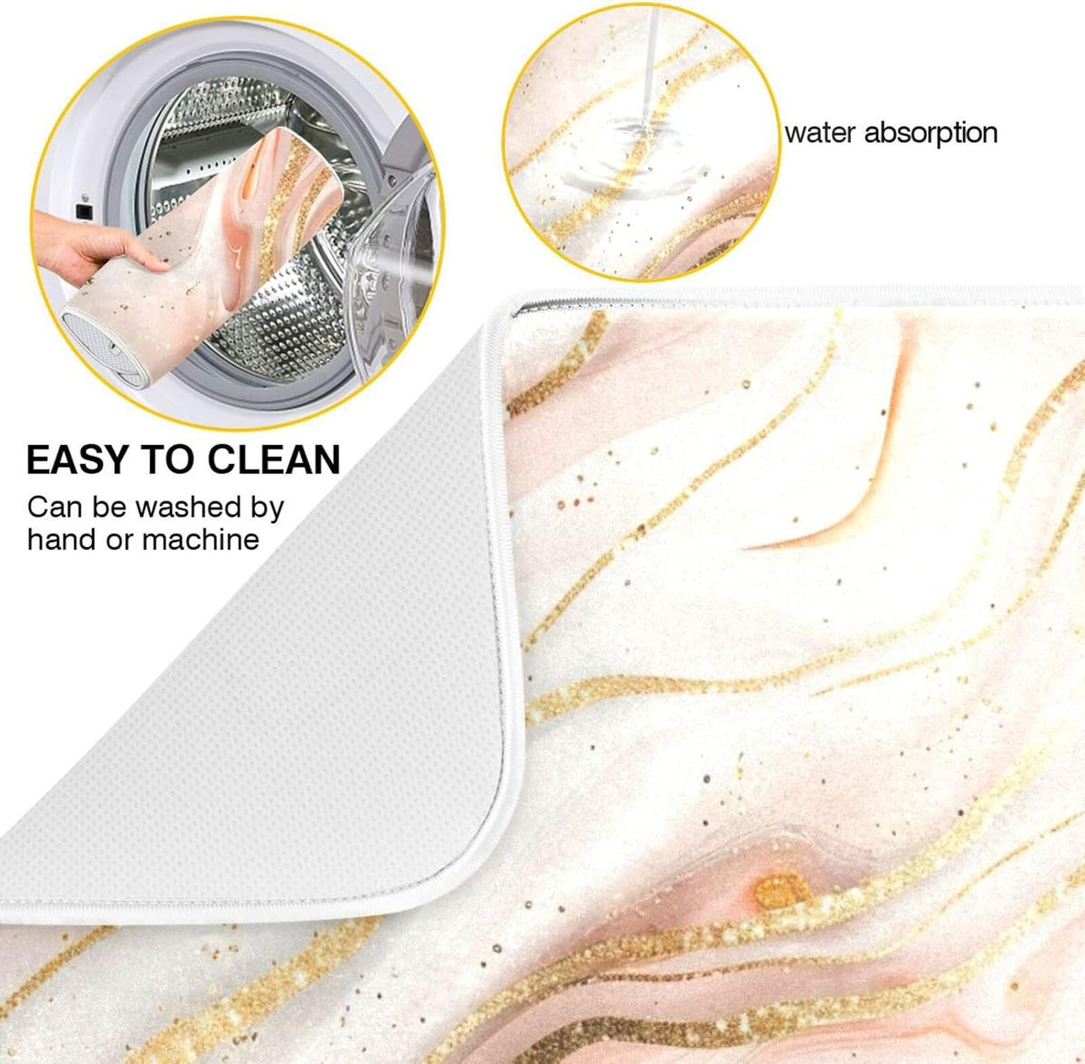 Rose Gold Marble Dish Drying Mat Absorbent Reversible Dish Drainer Pad Tableware Mat for Kitchen Counter Home Decoration, 16 x 18 Inch