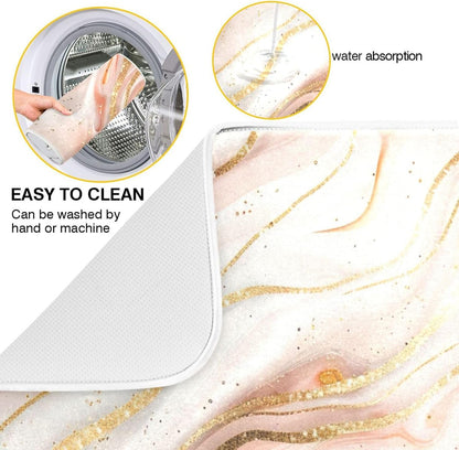 Rose Gold Marble Dish Drying Mat Absorbent Reversible Dish Drainer Pad Tableware Mat for Kitchen Counter Home Decoration, 16 x 18 Inch