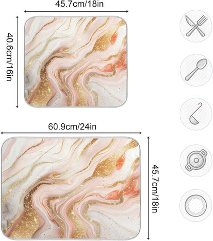 Rose Gold Marble Dish Drying Mat Absorbent Reversible Dish Drainer Pad Tableware Mat for Kitchen Counter Home Decoration, 16 x 18 Inch