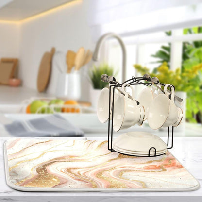 Rose Gold Marble Dish Drying Mat Absorbent Reversible Dish Drainer Pad Tableware Mat for Kitchen Counter Home Decoration, 16 x 18 Inch