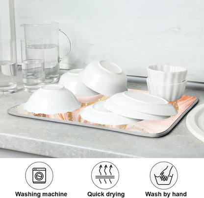 Rose Gold Marble Dish Drying Mat Absorbent Reversible Dish Drainer Pad Tableware Mat for Kitchen Counter Home Decoration, 16 x 18 Inch