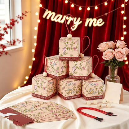 PH PandaHall 30pcs Floral Treat Gift Boxes, Chinese Wedding Favor Boxes with Handle Flower Print Candy Packaging Case for Wedding Engagement Party Favors Gender Reveal Box Candy Boxes, 2.5"x2.5"x2.5"