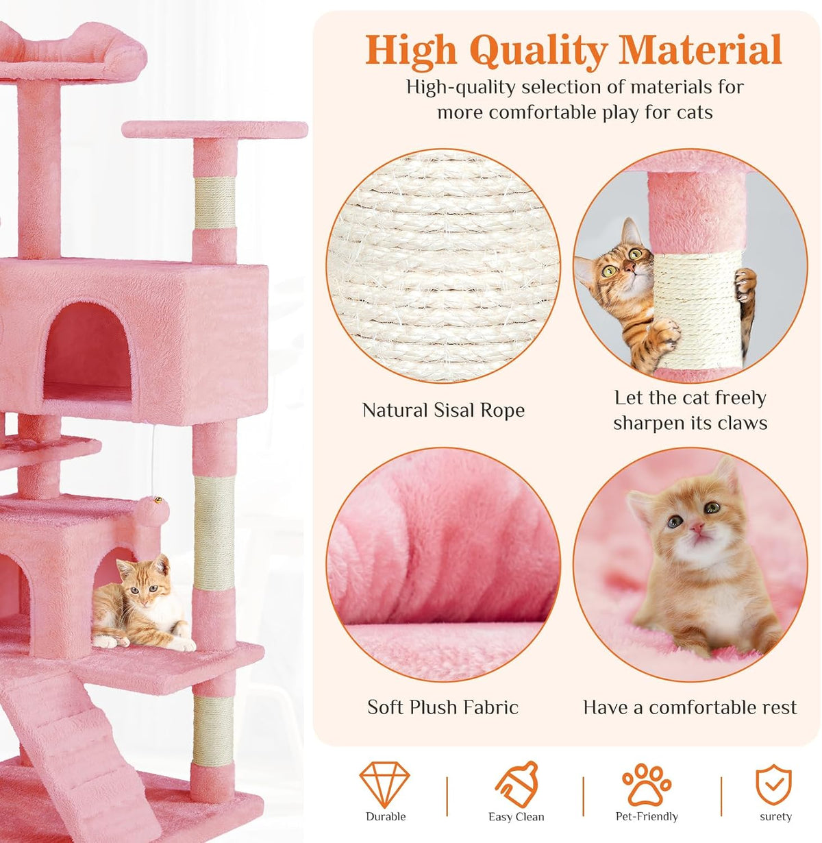 54-inch Cat Tree Tower with Scratching Posts, Indoor Use