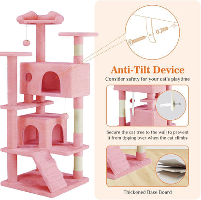 54-inch Cat Tree Tower with Scratching Posts, Indoor Use