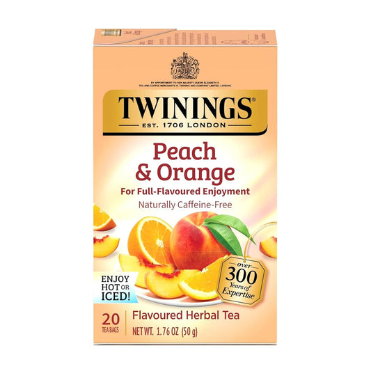 Peach & Orange Herbal Tea Individually Wrapped Bags, 20 Count (Pack of 1), Juicy & Fruity, Naturally Caffeine-Free, Enjoy Hot or Iced, 20 Teabags