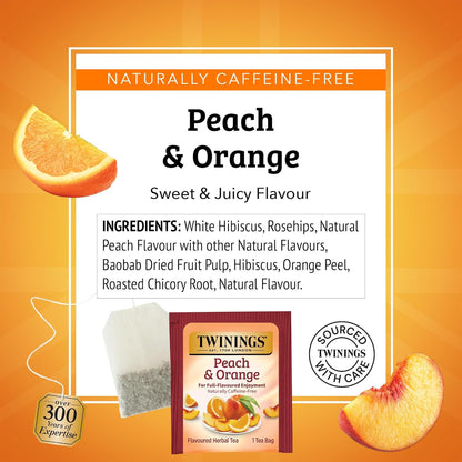 Peach & Orange Herbal Tea Individually Wrapped Bags, 20 Count (Pack of 1), Juicy & Fruity, Naturally Caffeine-Free, Enjoy Hot or Iced, 20 Teabags