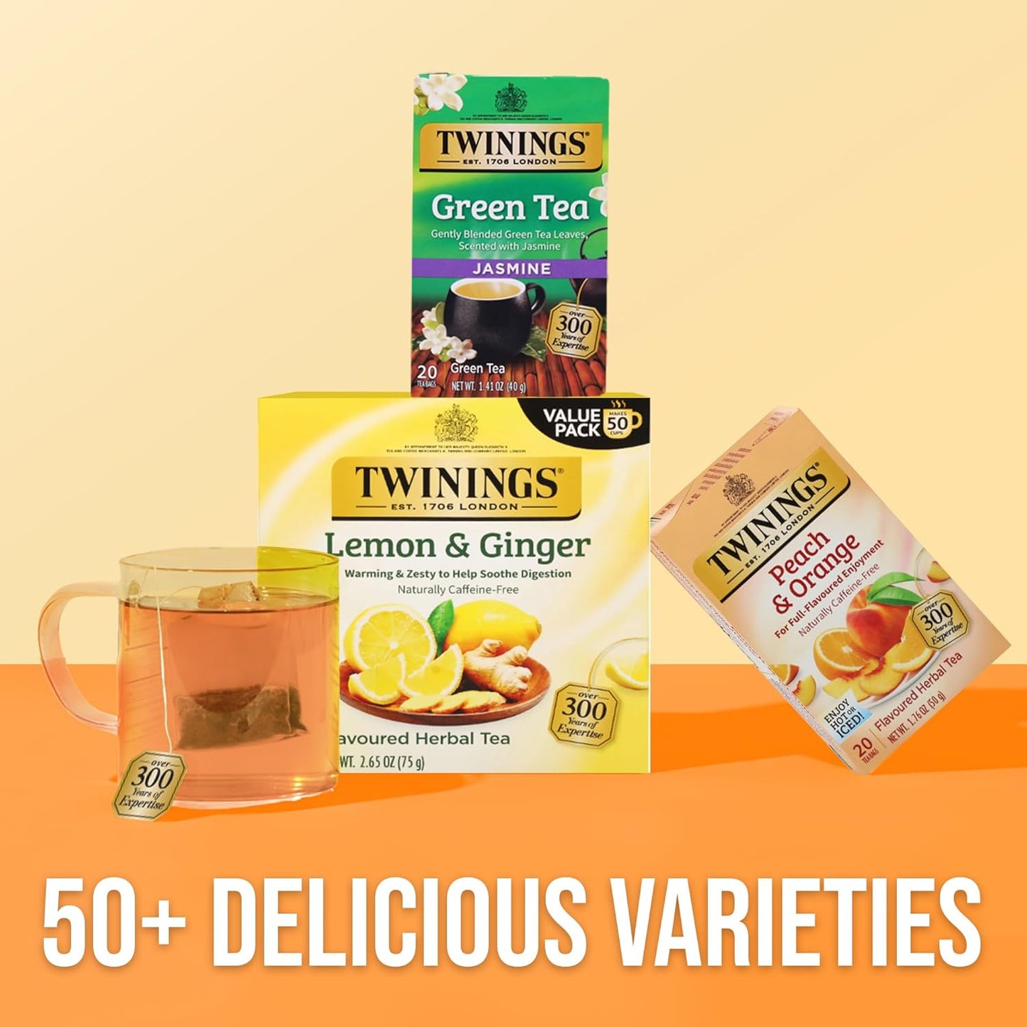 Peach & Orange Herbal Tea Individually Wrapped Bags, 20 Count (Pack of 1), Juicy & Fruity, Naturally Caffeine-Free, Enjoy Hot or Iced, 20 Teabags