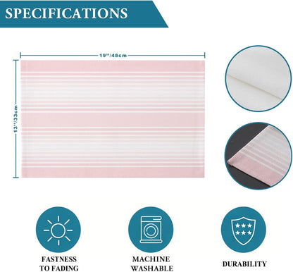 Pink Striped Placemats Set of 6, Cotton Linen Fabric Place Mats, Pink Ombre Farmhouse Stripes Washable Decorative Table Mats Protector for Home Kitchen Dining Wedding Party Coffee Tables