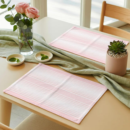 Pink Striped Placemats Set of 6, Cotton Linen Fabric Place Mats, Pink Ombre Farmhouse Stripes Washable Decorative Table Mats Protector for Home Kitchen Dining Wedding Party Coffee Tables