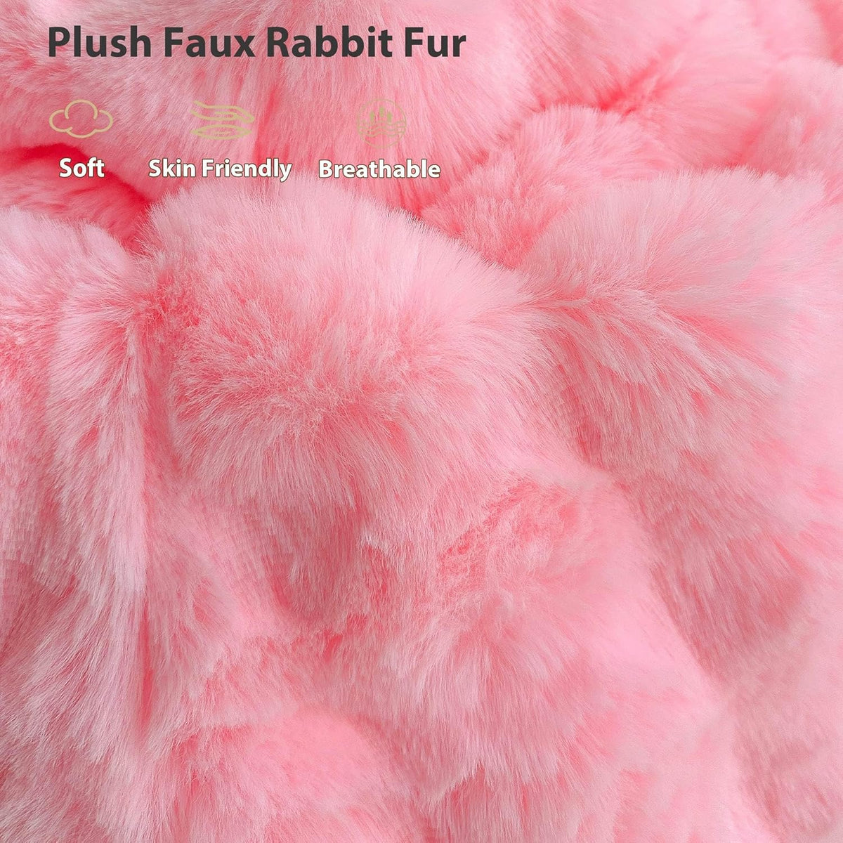 2 Pack Luxury Faux Rabbit Fur Lumbar Decorative Throw Pillow Covers 12x20, Plush Shaggy Bubble Waffle Cushion Accent Pillow Shams, Furry Fuzzy Long Pillowcases for Bed Couch Office, Pink