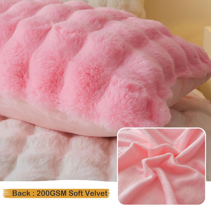 2 Pack Luxury Faux Rabbit Fur Lumbar Decorative Throw Pillow Covers 12x20, Plush Shaggy Bubble Waffle Cushion Accent Pillow Shams, Furry Fuzzy Long Pillowcases for Bed Couch Office, Pink