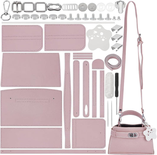 DIY Handmade Bucket Bag Making Kits, Imitation Leather Crossbody Handbag Making Set DIY Women Handbag Sewing Craft Material Kit for DIY Craft Bag Making Accessories, 7.8x2.7x4.7 Inch, Pink