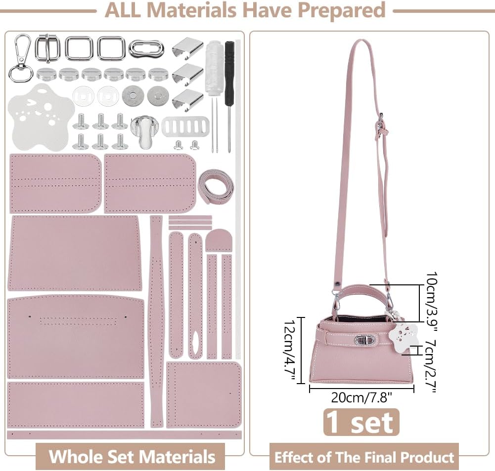 DIY Handmade Bucket Bag Making Kits, Imitation Leather Crossbody Handbag Making Set DIY Women Handbag Sewing Craft Material Kit for DIY Craft Bag Making Accessories, 7.8x2.7x4.7 Inch, Pink