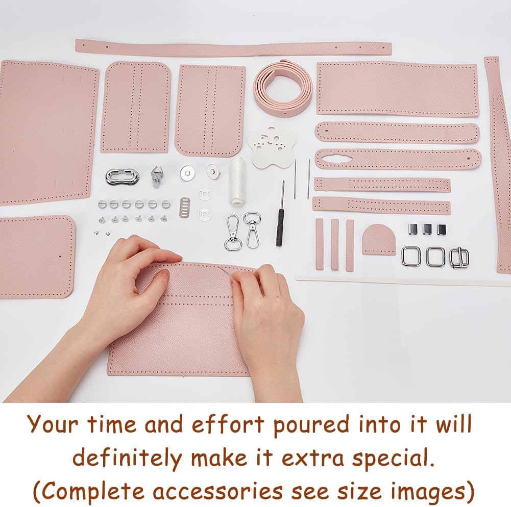 DIY Handmade Bucket Bag Making Kits, Imitation Leather Crossbody Handbag Making Set DIY Women Handbag Sewing Craft Material Kit for DIY Craft Bag Making Accessories, 7.8x2.7x4.7 Inch, Pink