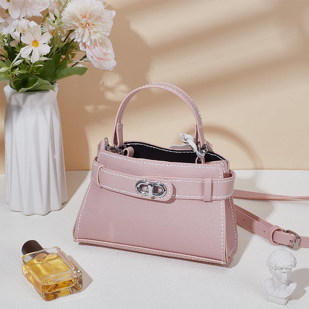 DIY Handmade Bucket Bag Making Kits, Imitation Leather Crossbody Handbag Making Set DIY Women Handbag Sewing Craft Material Kit for DIY Craft Bag Making Accessories, 7.8x2.7x4.7 Inch, Pink