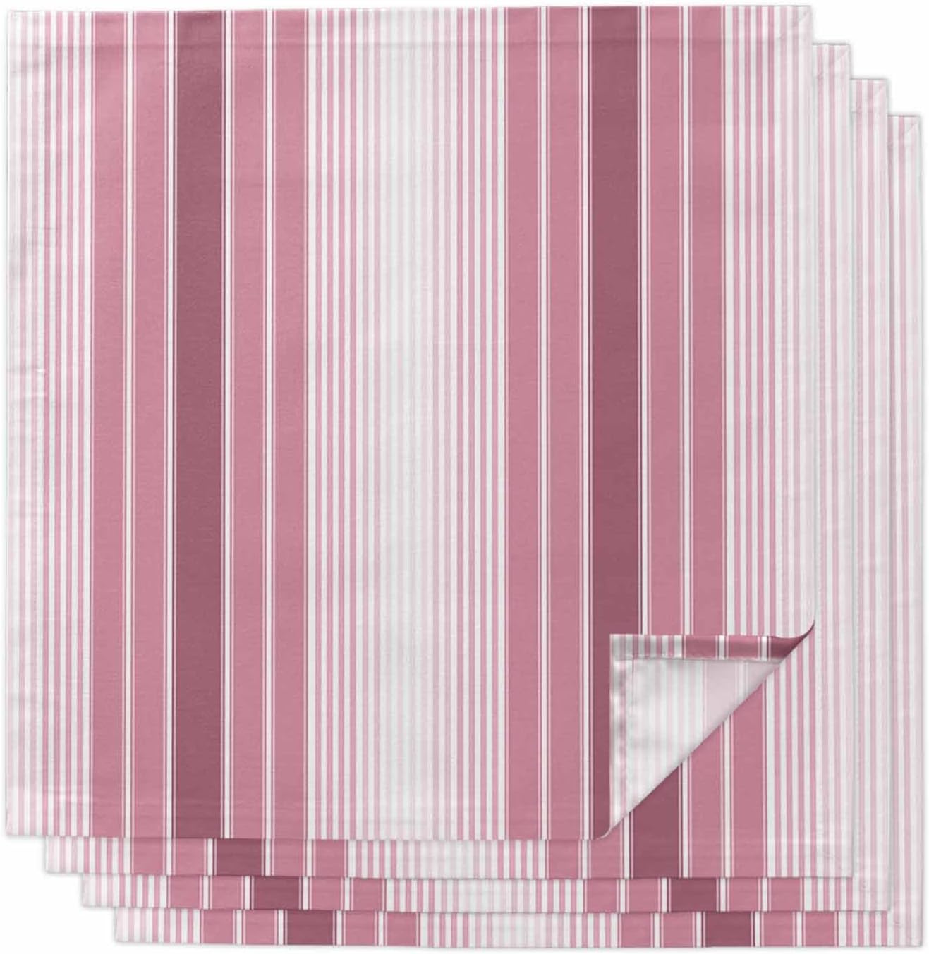 Pink Ombre Stripe Kitchen Dinner Napkins Set of 4, Farmhouse Simple Striped Cloth Washable Table Napkins for Weddings Cocktail Parties Holiday Table Decor 20x20 Inch