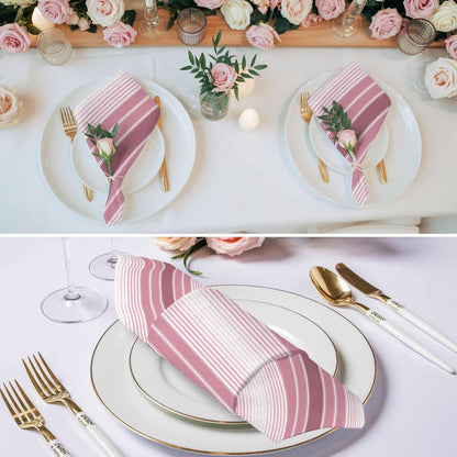 Pink Ombre Stripe Kitchen Dinner Napkins Set of 4, Farmhouse Simple Striped Cloth Washable Table Napkins for Weddings Cocktail Parties Holiday Table Decor 20x20 Inch