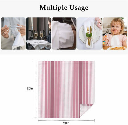 Pink Ombre Stripe Kitchen Dinner Napkins Set of 4, Farmhouse Simple Striped Cloth Washable Table Napkins for Weddings Cocktail Parties Holiday Table Decor 20x20 Inch