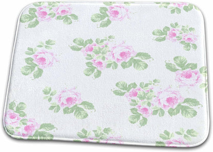 Dish Drying Mat - Vintage pink roses pattern - rose flowers on light cream damask - shabby chic Sun-Faded look floral Flower Patterns