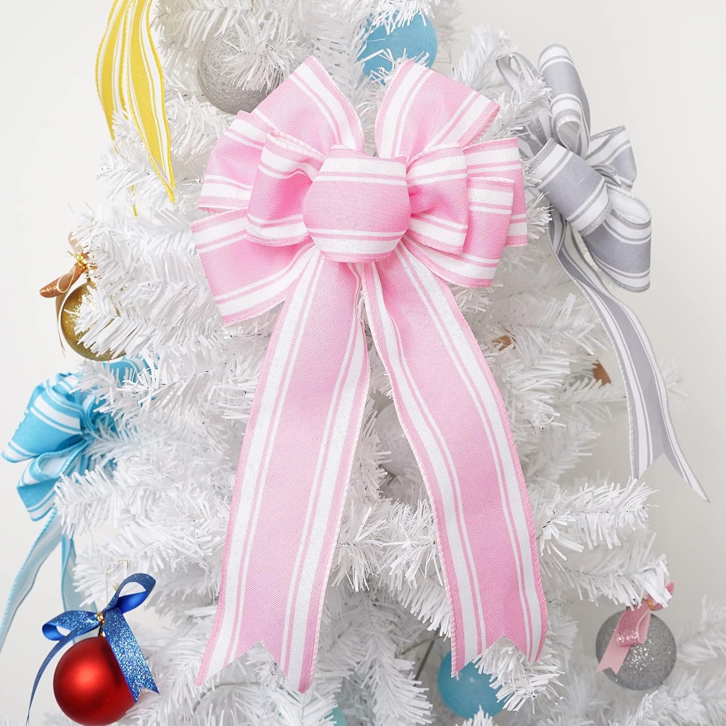 Pink Stripe Ribbon Pink Burlap Wired Ribbons 2.5 Inch X 10 Yards Pink and White Wire Edge Ribbon for Wreaths Making Crafts Bows Swags Valentine's Holiday Party Christmas Decor