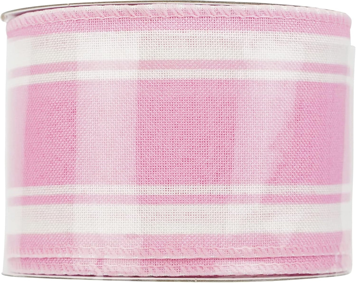 Pink Stripe Ribbon Pink Burlap Wired Ribbons 2.5 Inch X 10 Yards Pink and White Wire Edge Ribbon for Wreaths Making Crafts Bows Swags Valentine's Holiday Party Christmas Decor