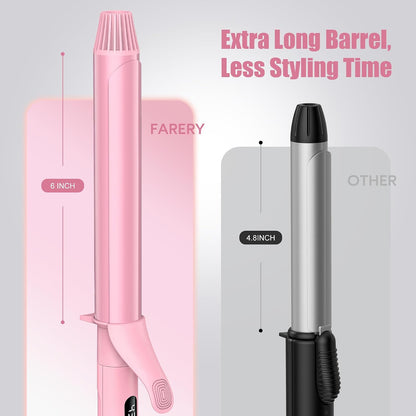 Long Barrel Curling Iron 1 1/4 inch, 1.25 Inch Curling Iron for Thin Hair, Infused Argan Oil & Keratin, 11 Adjustable Temp, Include Clips & Silicone Pad, Pink