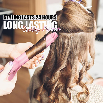 Long Barrel Curling Iron 1 1/4 inch, 1.25 Inch Curling Iron for Thin Hair, Infused Argan Oil & Keratin, 11 Adjustable Temp, Include Clips & Silicone Pad, Pink