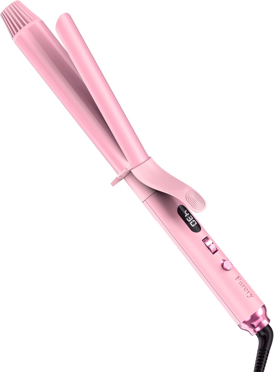 Long Barrel Curling Iron 1 1/4 inch, 1.25 Inch Curling Iron for Thin Hair, Infused Argan Oil & Keratin, 11 Adjustable Temp, Include Clips & Silicone Pad, Pink