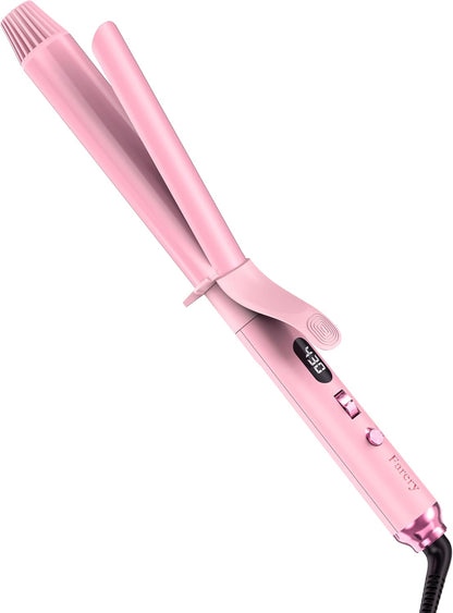 Long Barrel Curling Iron 1 1/4 inch, 1.25 Inch Curling Iron for Thin Hair, Infused Argan Oil & Keratin, 11 Adjustable Temp, Include Clips & Silicone Pad, Pink