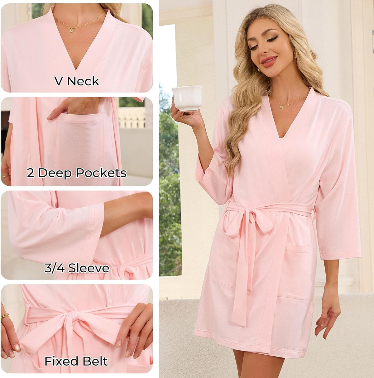 Womens Tencel Cotton Robe Soft Short Lightweight Bathrobe